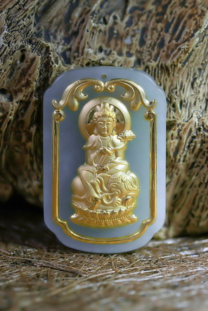 Mặt Phổ Hiền Bồ Tát bằng Ngọc dát Vàng 24K cho Nam