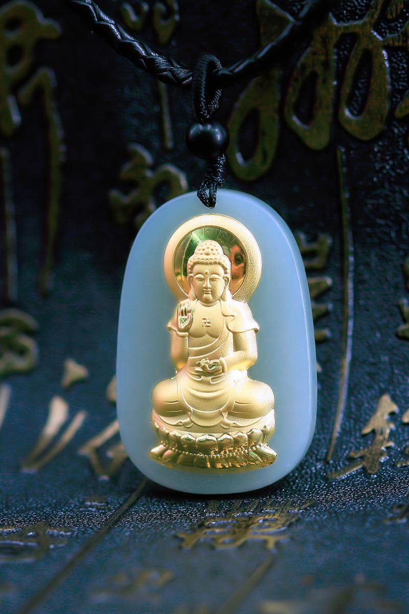 Mặt Phật A Di Đà bằng Ngọc dát Vàng cho Nữ